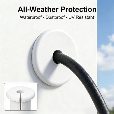 6 Pack Solid Silicone Cable Grommets For Walls Dustproof Waterproof Shield Keeps Starlink Dishy And Ethernet Lines Secure With A Snug No Sweat Pass Through Fit, featuring black cable in white round grommet.