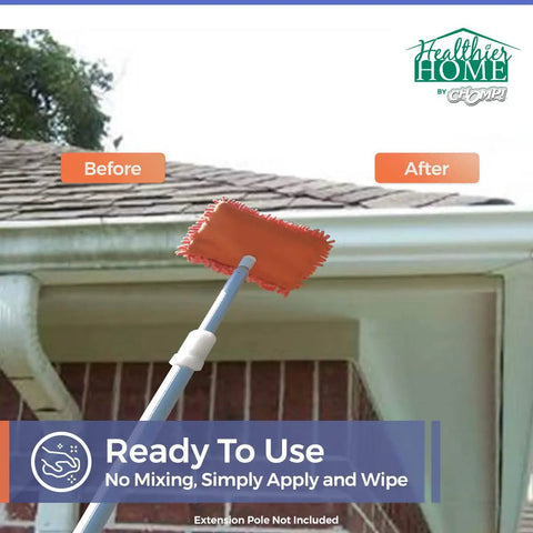 Worlds Best Gutter Cleaner For All Types Of Rain Gutters Siding And Metal Trim Quickly Removes Black Streaks Dirt Filth And Oxidation Ready To Use No Mixing Required 32 Oz being used on gutter