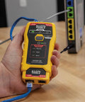 One Button Cable Tester For RJ11 RJ12 And RJ45 Voice And Data Cables With Remote LAN Explorer in hand, testing connection