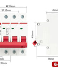 Real Deal Mini Circuit Breaker DC 1000V Rock Solid MCB Solar Overload Protection Switch For Panels with dimensions and amperage ratings.