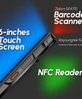 Side view of Android 12 Barcode Scanner With 4GB RAM And 64GB ROM, 1D 2D QR Code Scanning, Zebra SE4710 Engine, NFC reader.