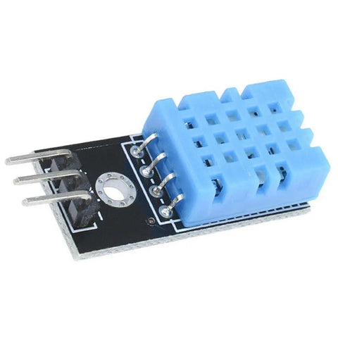 5 Pack DHT11 Temperature Humidity Sensor Module 3.3V To 5V Digital Output With Wires, compact blue and black sensor.