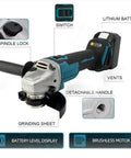 Bad Boy Brushless Angle Grinder And Impact Wrench Combo Kit with lithium battery, adjustable handle, and grinding sheet features.