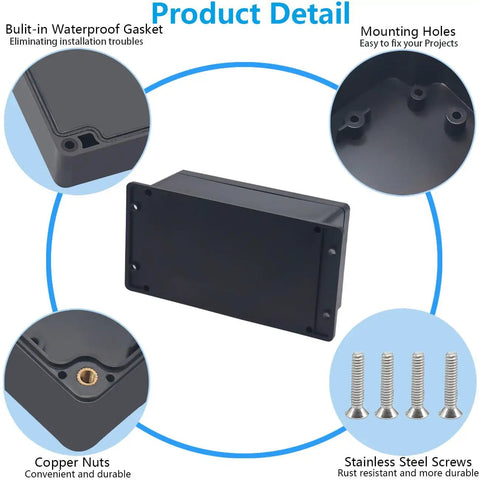 Outdoor Waterproof Junction Box IP67 Project Box Built Tough For DIY Electrical Enclosures ABS Construction Mounting Ear Dustproof And Weather Resistant Ideal For Outdoor Electronics 7.9 X 4.7 X 3 Inches, gasket and mounting holes