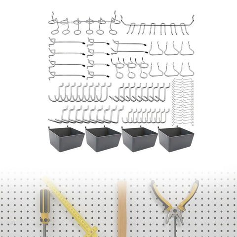 80 Piece Pegboard Hooks Set For 2.5 Cm Holes, Heavy Duty Metal Pegboard Hooks For Garage Tools, Craft Supplies And Jewelry, Killer Organization For Your Workshop Or Hobby Room, Durable And Easy To Use. assorted metal pegboard hooks with bins