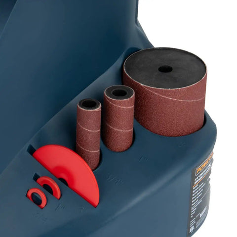Oscillating Sander Rubber Drum 5-Piece Set showing three sanding drums in storage slots.