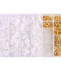 700 Pcs Car And Motorcycle Wire Terminal Connector Kit 2.8mm 2 3 4 6 9 Pin Male And Female Automotive Electrical Wire Connectors Pro Grade Easy Plug And Play For Quick Repairs And Upgrades - top view of organizer with gold and white connectors