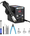 Pro Grade Hot Air Rework Station With 110V Solder Heat Gun, Fahrenheit And Celsius Display, tools, nozzles, manipulators