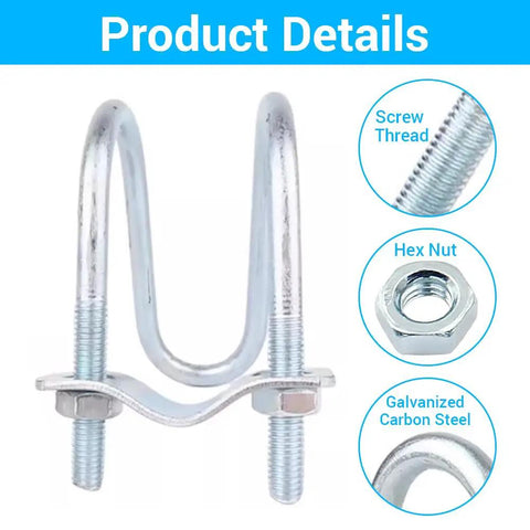 Five Piece Double U Bolt Pipe Clamp Set For 1.5 By 1.5 Inch Pipe Galvanized Steel Greenhouse Scaffolding Connector Quick Install For Easy Assembly And Beefy Strength