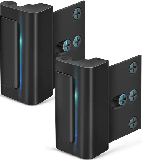 Heavy Duty 3 Inch Door Reinforcement Lock With 8 Screw Mounts That Withstands 800 Lbs Of Force Childproof Night Lock For Front Doors Tough As Nails High Security Latch For Peace Of Mind Easy Install For Home Safety And Kid Proofing in black, two units with visible screws.