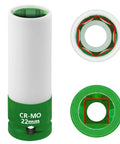 Front view of 22mm Thin-Wall Wheel Protector Impact Socket For Lug Nuts, non-marring deep socket, half-inch drive, scratch-free sleeve.