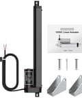 Justech 12V heavy-duty black linear actuator with mounting brackets and hardware