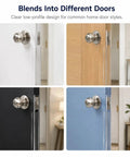 Four door styles featuring Doggo Approved Door Frame Guards Eight Pack Clear L Shaped Edge Protectors for various interiors.