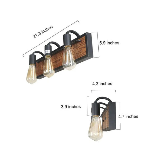Over Mirror Vanity Light Fixture With Wood Accent And Black Matte Steel Farmhouse Sconce, 21.3x5.9x4.3in dimensions, rustic design.