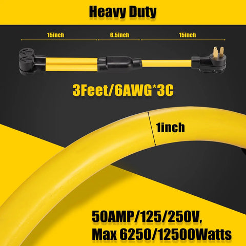 Heavy Duty 50 Amp Nema 10-50P To Dual 10-50R Y Splitter Cord Rock Solid Non Grounding 6 Awg 250V Power Extension close-up