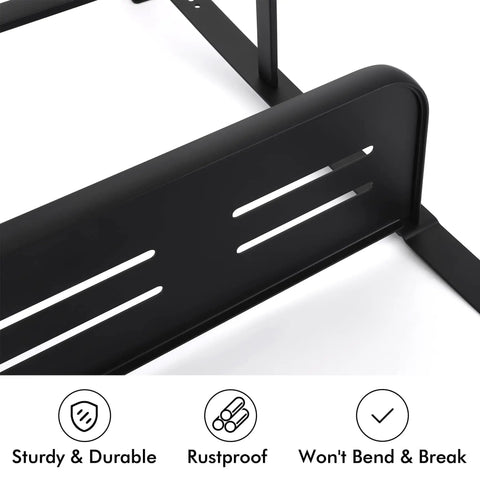 Close-up of matte black Over the Door Towel Rack for Bathroom Three Tier Behind Door with Hook, showing durable features.