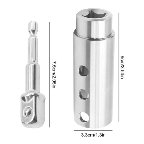 Sweat Free Trailer Jack Drill Adapter With Half Inch Socket Bit For One Inch Drive Shafts, stainless steel, dimensions 9cm x 3.3cm.