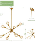 Dope Gold Sputnik Chandelier Modern Brass Lighting Set with Eight-Light Ceiling Fixture, adjustable height diagram.