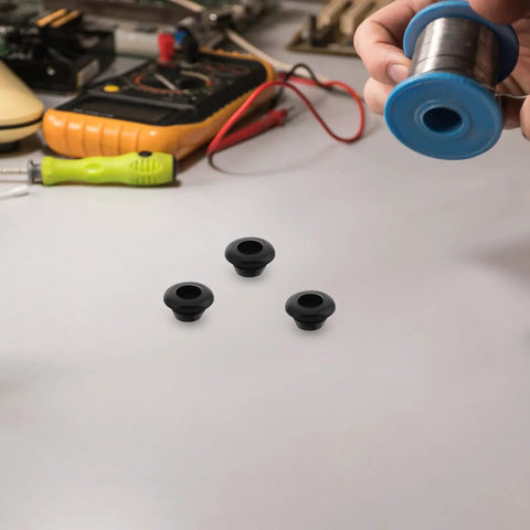 60 Piece Black Rubber Grommet Kit Single Sided Cable Hole Covers Plugs For Cabinets And Boxes Outdoor Use Multipurpose Weatherproof Wire Grommets For Holes No Fuss Easy Install, black grommets on workbench