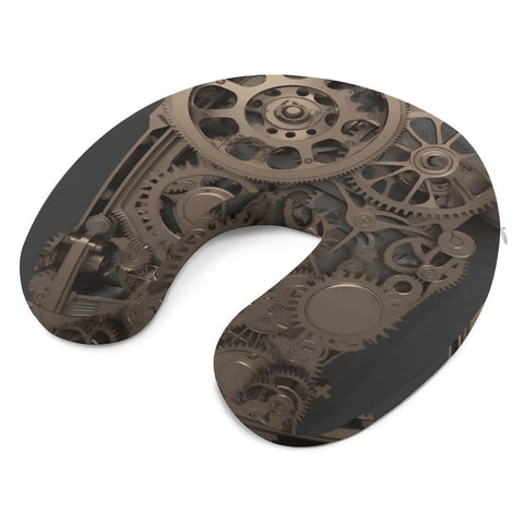 Steampunk Gear Travel Pillow U Shaped Neck Pillow for office and flight comfort with no slip fit and ergonomic design