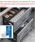 Six Pair Of 22 Inch Undermount Soft Close Drawer Slides Featuring Smooth Operator Glide Mechanics shown in kitchen cabinet with dishes.