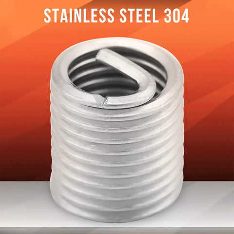 Close-up of 100 Pack Stainless Steel Helical Thread Inserts M8 X 1.25 2D Length For Helicoil Repair, SS304 Coil Wire Inserts For Damaged Threads.