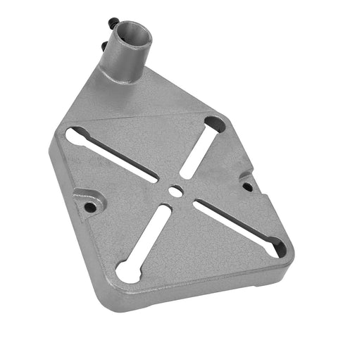 Universal Bench Clamp Drill Press Stand base plate showing collar fitting, designed for woodworking and metal projects.
