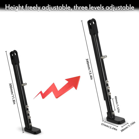 7075 Aluminum Dirt Bike Kickstand Adjustable Side Stand For CRF250L CRF250X Rally Models 2012 Through 2023 showing height adjustment