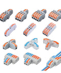 Universal Compact Wire Connector One Input Five Or Ten Outputs Quick Push Terminals For Fast Tool Free Splitter Wiring In Homes And Commercial Projects With Tin Plated Copper Contacts And Flame Retardant Housing, gray and clear views