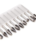 Top Shelf Tungsten Carbide Rotary Burrs Kit With A Rock Solid 1/8 Inch Shank and various shaped carbide cutting edges.