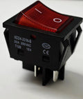 Heavy Duty 30A 250V DPST Rocker Switch 4 Pin Red Lighted On Off Toggle For 120V Or 240V Use, High Current 30 Amp Rating, Dual Pole Single Throw Switch, T125 Temperature Range Minus 25 To 85 Celsius, 2 Pack, red rocker switch close-up