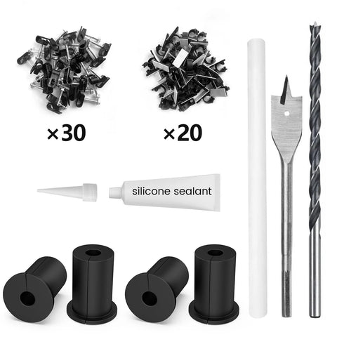 Cable Routing Kit For Three Quarter Inch Wall Holes With Four Wall Grommets And Spade Drill Bit Three Quarter Inch Includes Cable Pass Through Mounting Tool Wire Clips Adjustable Clips Silicone Sealant And A Complete Cable Management Set