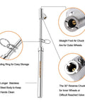 Front view of GODESON dual-head tire pressure gauge with stainless steel body and dual chucks