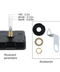 Battery Operated Silent Clock Movement Kit With Hands And Second Hand For DIY Clock Repair Replacement Mechanism Shaft 12mm shown with accessories.