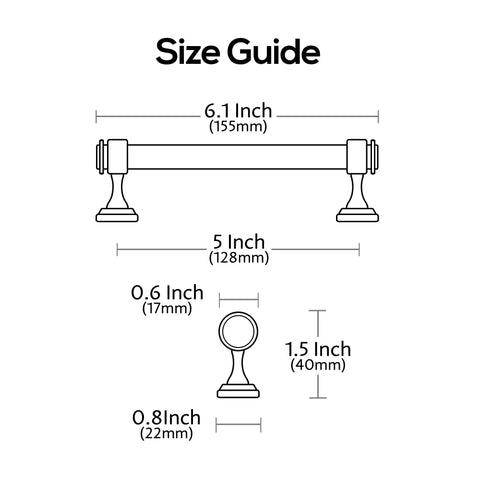Size guide for 10 Pack Polished Chrome Cabinet Pulls 5 Inch Hole Centers 128mm Straight Bar Cabinet Handles kitchen hardware AL3082CP.