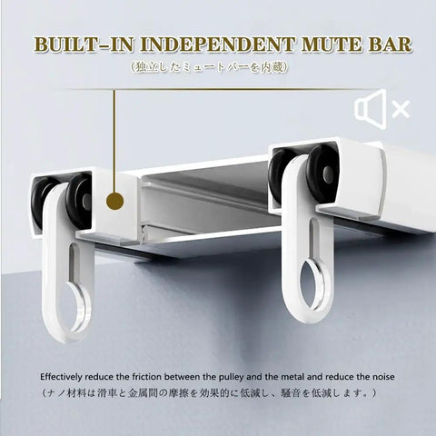 Premium Aluminum Sliding Barn Door Track With Silent Ceiling Mount Hardware White Finish showcasing built-in mute bar for quiet operation.