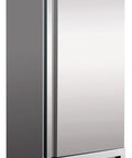 Heavy Duty Commercial Reach In Freezer Built Tough For The Daily Grind With Rock Solid Stainless Build And Chef Ready Layout 23 Cubic Feet Capacity Digital Thermostat Self Closing Lockable Door Triple Adjustable Epoxy Shelves, front view with digital thermostat.