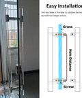 Clear Acrylic Push Pull Door Handle Set For Double Sided Use On Shower Barn Hotel And Patio Doors With Easy Installation No Fuss Durable Replacement Kit And All Hardware Included showing installation guide and components.