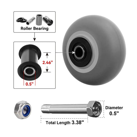 Heavy Duty 4 X 2 Inch Caster Wheels Set Of 2 With 1/2 Inch Bore And 3/4 Roller Bearing Handles 700 Lbs Total Weight Thermoplastic Rubber Crown Tread Straight Up Silent Gliding Workhorse For Shop Carts