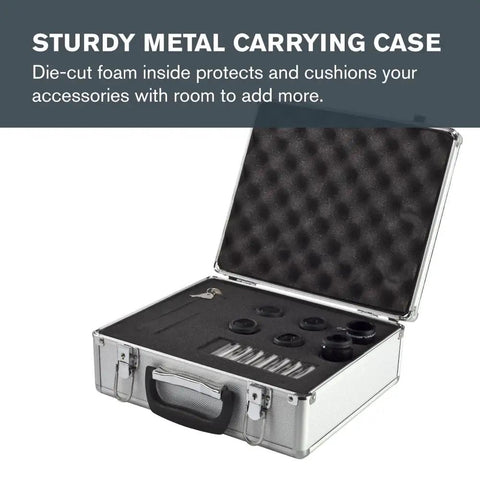 Sturdy foam-lined case for All-In-One Telescope Accessory Kit with Five 1.25-Inch Plossl Eyepieces, 2x Barlow Lens, and Filter Set.