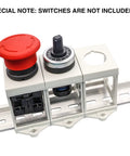 Two Pack 22mm Push Button Switch DIN Rail Mounting Bracket Adapter for Push Buttons and Potentiometers, installed view