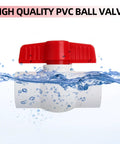 5 Pack Half Inch PVC Ball Valves For Water Shutoff with red T handle, slip on half inch socket ends, 150 PSI rating, PVC plastic pipe fittings