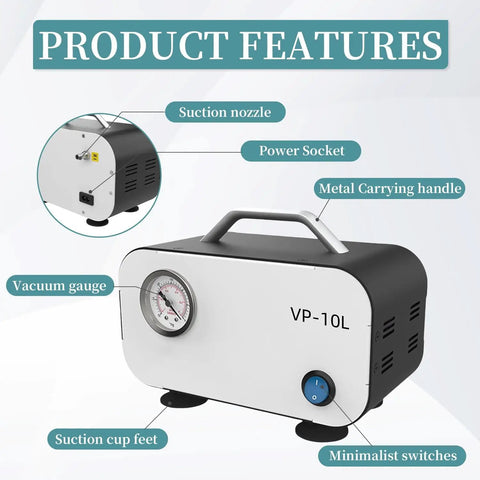 Compact Lil Portable Diaphragm Vacuum Pump 10L Min Oil Free for Lab Filtration Oilless Mini Pump 110V Power with rubber tube
