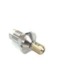 Waterjet cutter head body spare part, metal body with brass knurled nozzle, side view