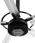 20 Ft HVLs Industrial Ceiling Fan Operating As A True Factory Workhorse Delivering Top Shelf Energy Savings Through A Sleek 3 Phase PMSM Setup close-up view of blades and motor.