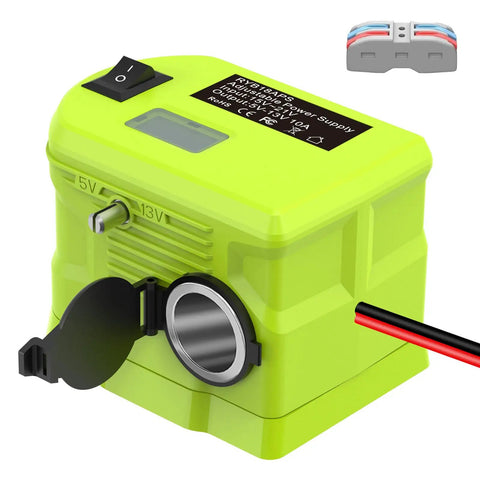 Front view of Step Down Voltage Adapter For 18V Tool Battery To 5V-13V Adjustable Regulator with 16 AWG Wire and Lighter Socket