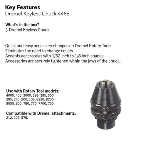 Premium Three Piece Quick Swap Keyless Chuck For Rotary Tools Snaps On Clean Fits Dremel Handles One Thirty Second To One Eighth Inch Bits Daily Grind Ready Gear with detailed view of chuck features.