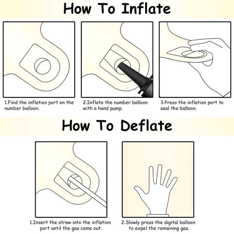 Instructions for inflating and deflating Giant Forty Inch Beige Mylar Foil Number 1 Balloon With Straw For First Birthday And Age Milestone Party Decorations.