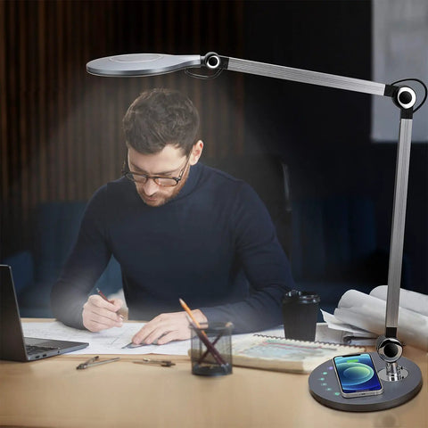 Premium Desk Lamp With Wireless Charger, Adjustable Swing Arm, Touch Control, 3 Lighting Modes, And 5 Brightness Levels, Eye Caring LED Office Lamp For Home And Workspace, Modern Architect Style