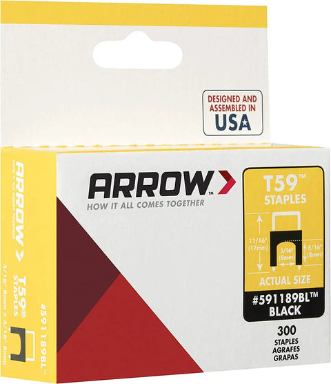 Packaging of T59 Insulated Stainless Steel Cable Staples Five Sixteenth Inch Leg By Five Sixteenth Inch Crown Black 300 Count